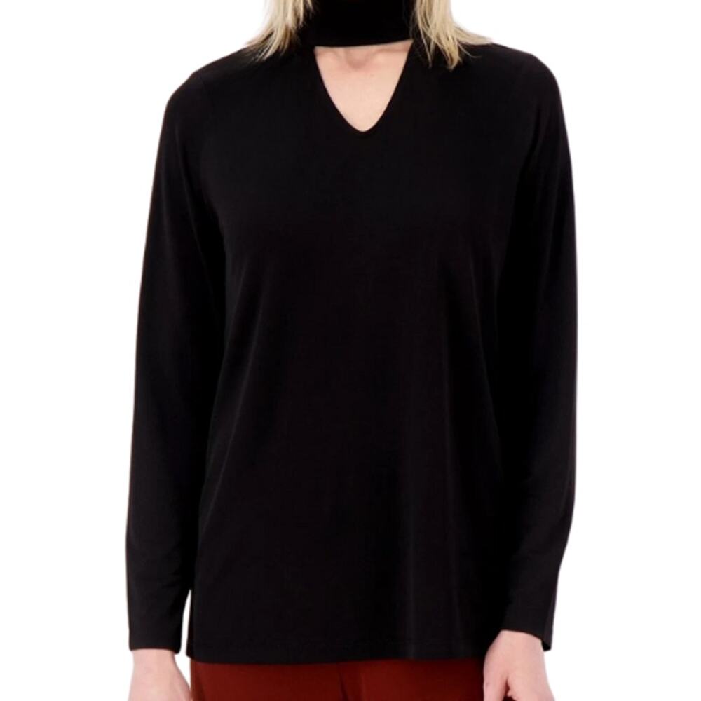 Chico's Black Label Keyhole Neck Blouse - Black NWT Size 2 (L/12)